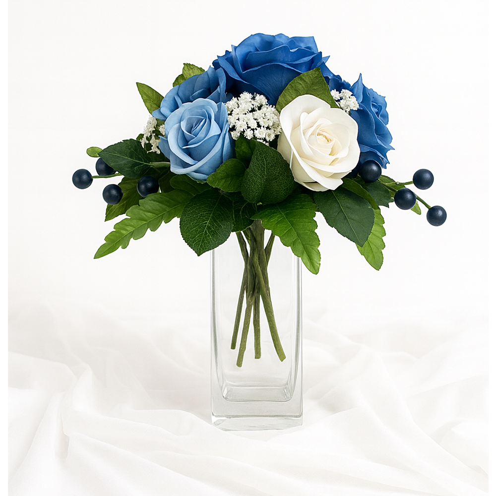 Blue & White Rose Cylinder Centerpiece