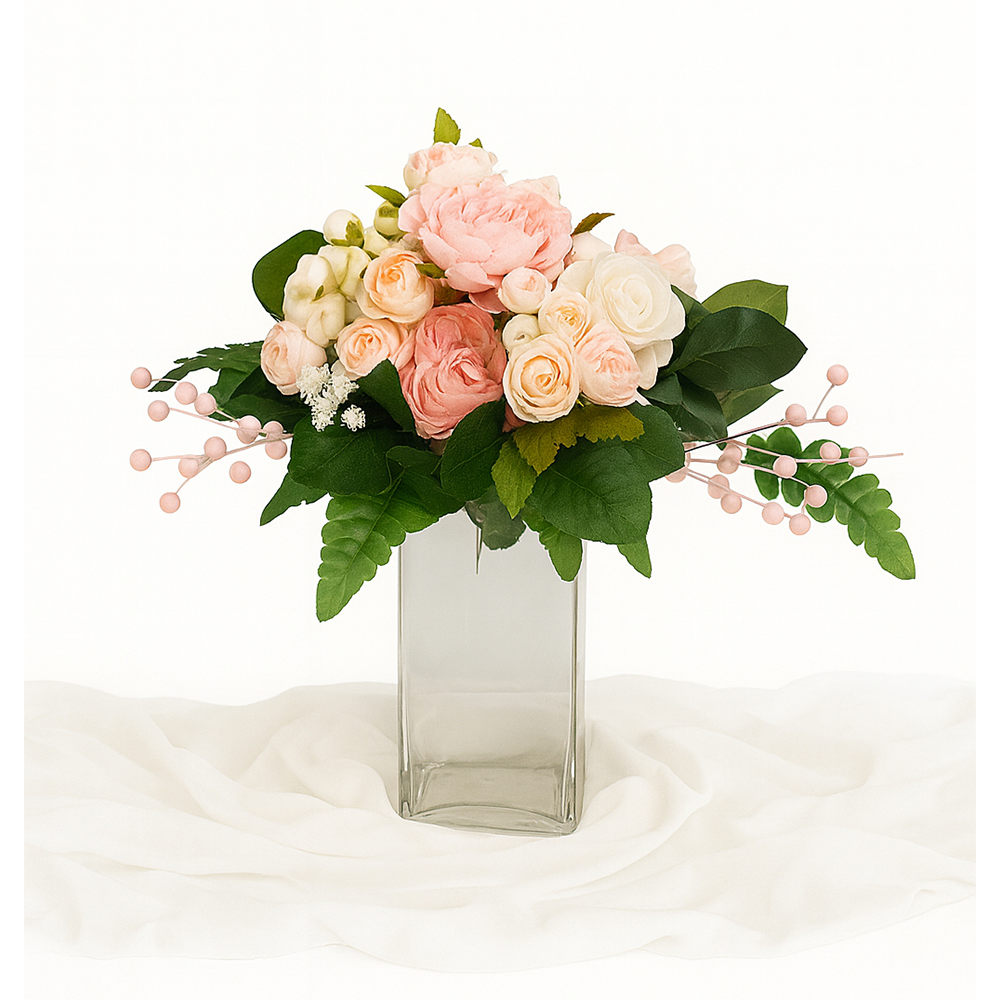 Blush Peony & Rose Rectangular Vase