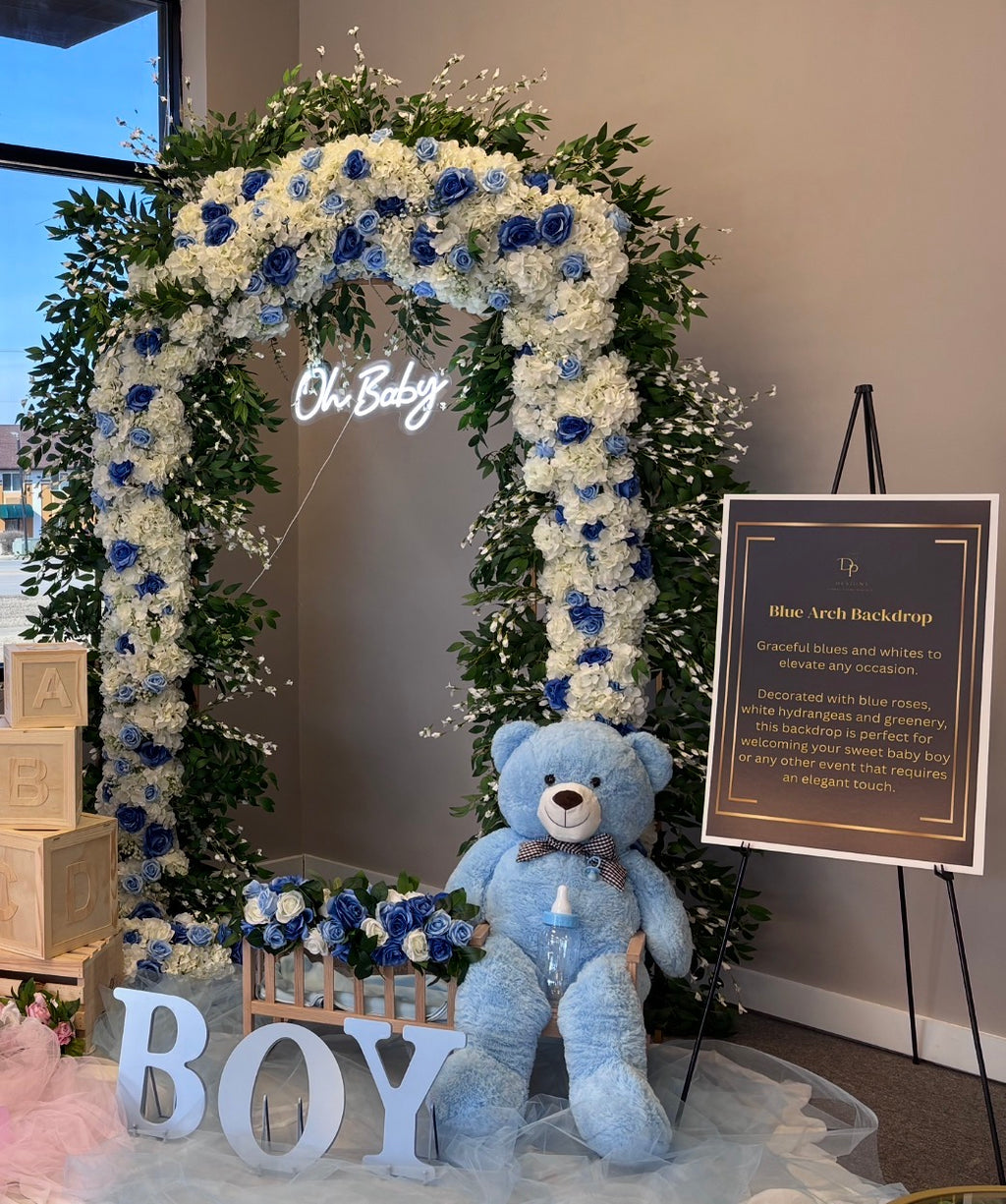Blue Rose & Hydrangea Baby Boy Arch