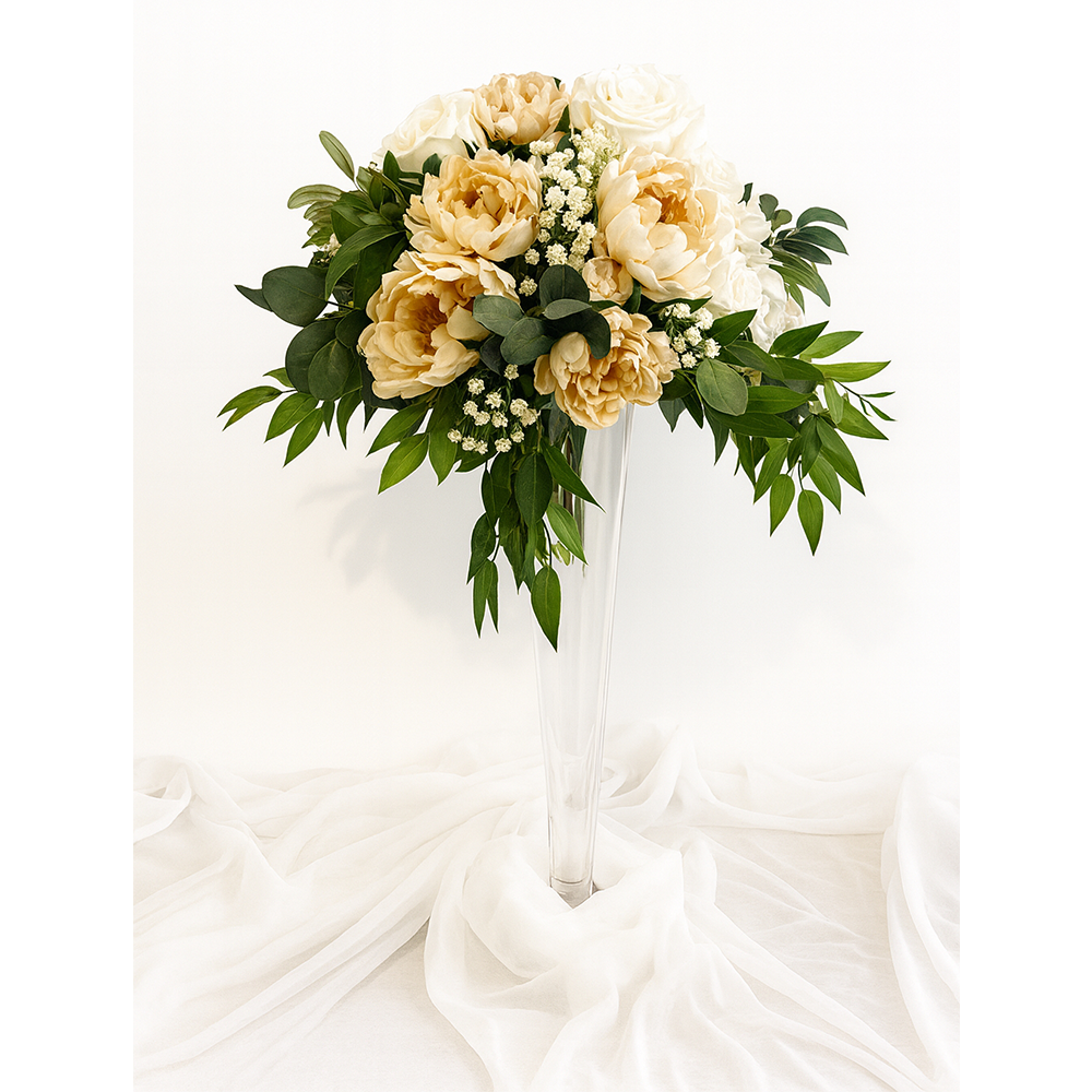 Champagne Peony & Ivory Rose Elevated Centerpiece