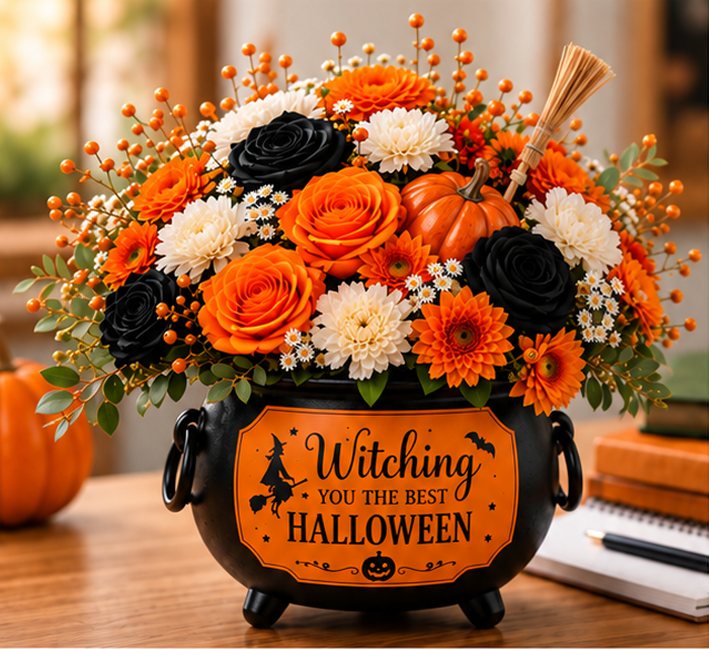 Plastic Witches Cauldron Arrangement