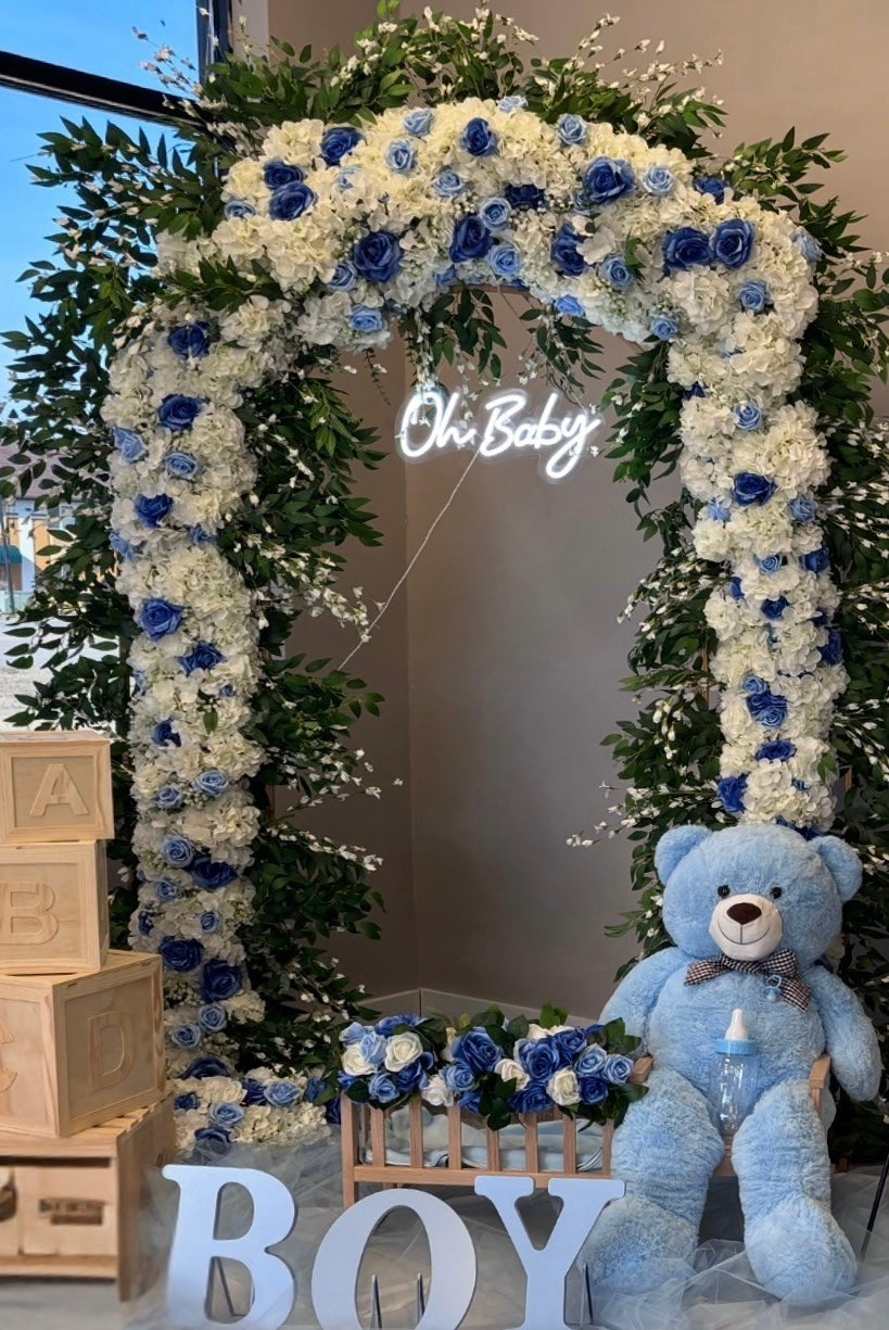 Blue Rose & Hydrangea Baby Boy Arch