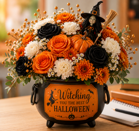 Plastic Witches Cauldron Arrangement